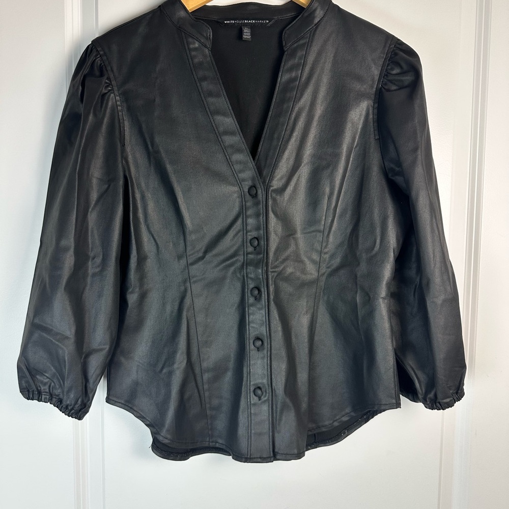 White House Black Market Black Leather Blouse - Picture 5 of 9
